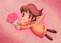 天使のイラスト（色鉛筆画） - 「花束」