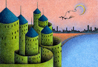 建物イラスト（トリックアート） - 「湖畔の古城」