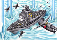 SFイラスト（色鉛筆画） - 「海戦ゲーム」